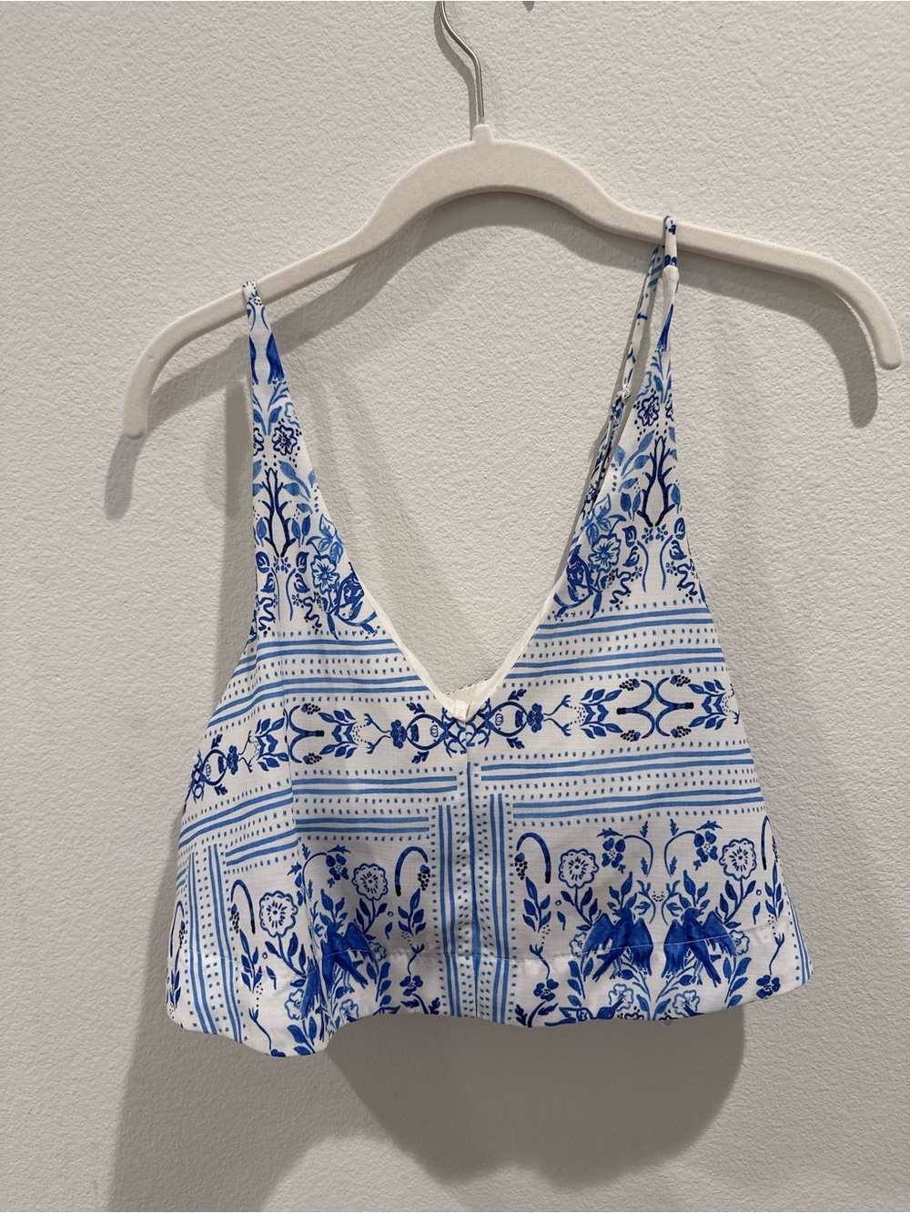 Blue & White Floral V-Neck Crop Top